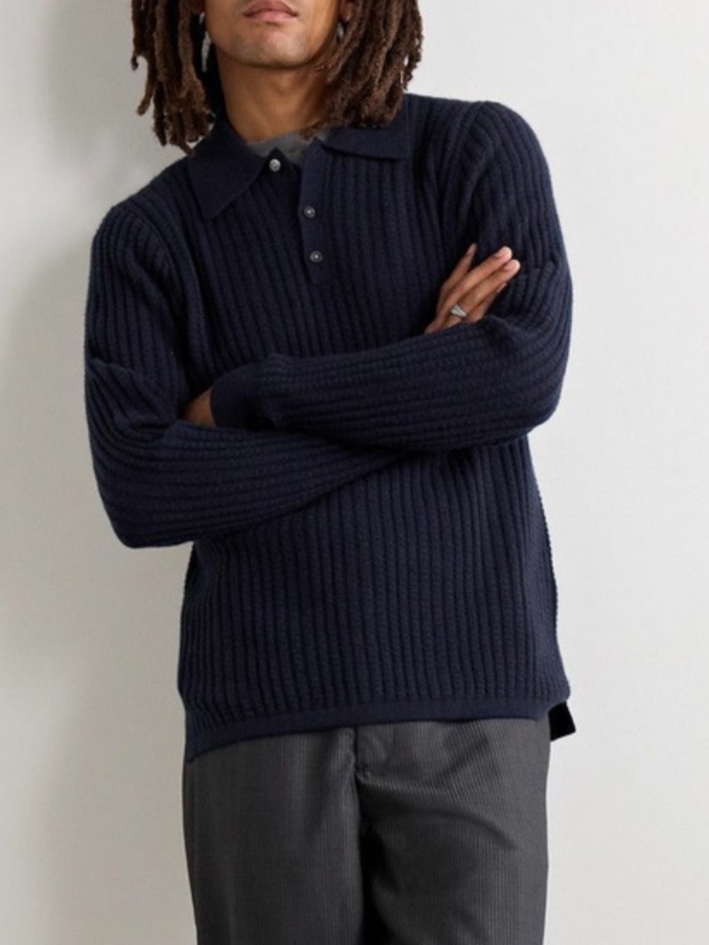 NWT Guest in Residence Theo Navy Ribbed Knit Polo Sweater